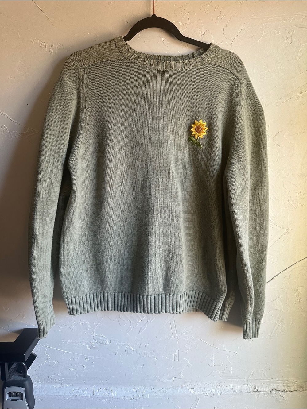 Vintage Lands’ End Sunflower Sweater XL Cotton Green Cottagecore 90s Knit